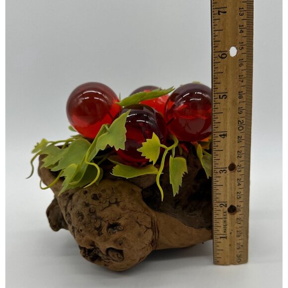 Vintage Lucite Grapes Red Burl Wood Mid Century Modern Decor Driftwood Acrylic - Picture 9 of 10